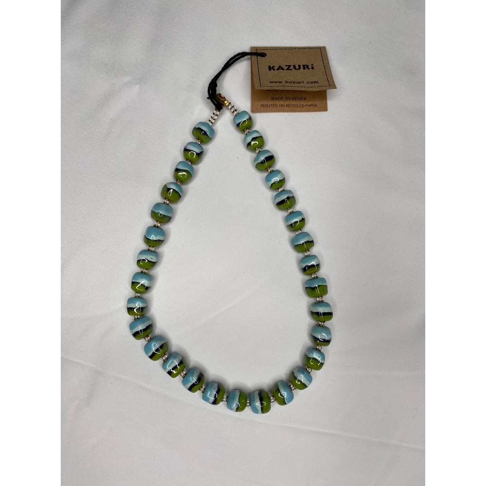 Kazuri Kristy Handmade Ceramic Bead Necklace Blue Green Kenya Fair Trade 18"